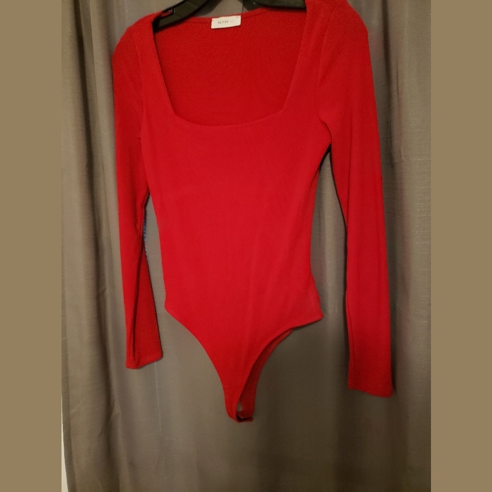 Red Square Neck Bodysuit